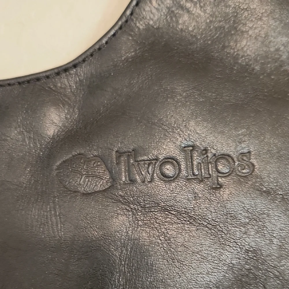Two Lips Black Leather Fringe Hobo Bag